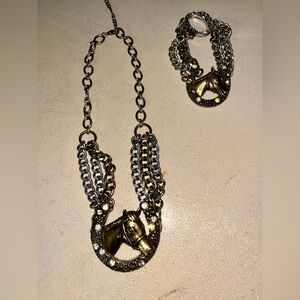 Vintage Western Horseshoe Horse Head Choker Necklace & Bracelet Matching